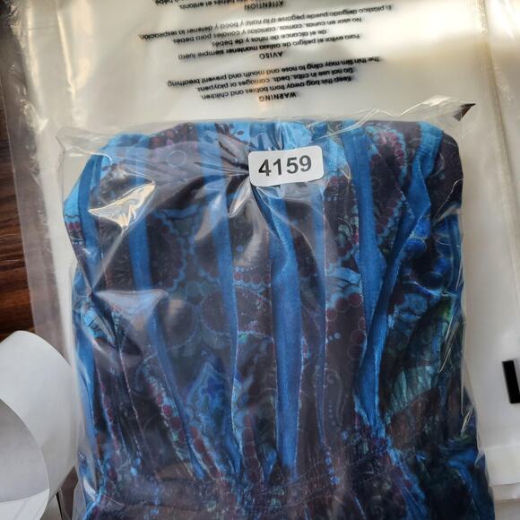 Y2K Fairy Grunge Shirt Womens 2XL Blue Paisley Velvet V Neck Tunic Stretch - Picture 10 of 10